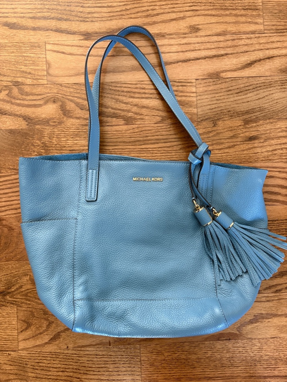 Michael Kors  Blue Pebbled Leather Tote with Tassel Charm